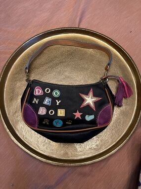Dooney & Bourke Vintage Lindsey Bag purse #1 charms black alphabet rainbow EUC